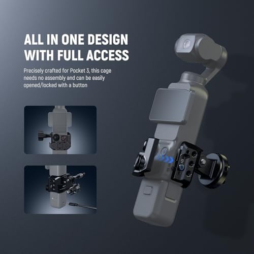 NEEWER Pocket 3 Cage, Aluminum Alloy Gimbal Video Recording Rig with Action Camera Extension Adapter 1/4" Threads Cold Shoe Compatible with DJI Osmo Pocket 3 Creator Combo, No Assembly Needed, AC009 - Image 4