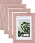 Egofine 4x6 Picture Frames Set of 4, Made of Solid Wood Covered by Plexiglass 3x4.5 and 3.5x5 with Mat or 4x6 without Mat, for Table Top Display and Wall Mounting Photo Frame, Peach Pink by Egofine