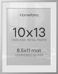 Homeforia 10x13 Silver Picture Frame, High-End Metal, 8.5x11 Mat, Glass by Homeforia