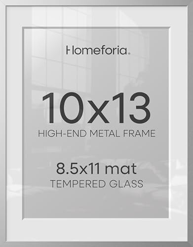 Homeforia 10x13 Silver Picture Frame, High-End Metal, 8.5x11 Mat, Glass by Homeforia