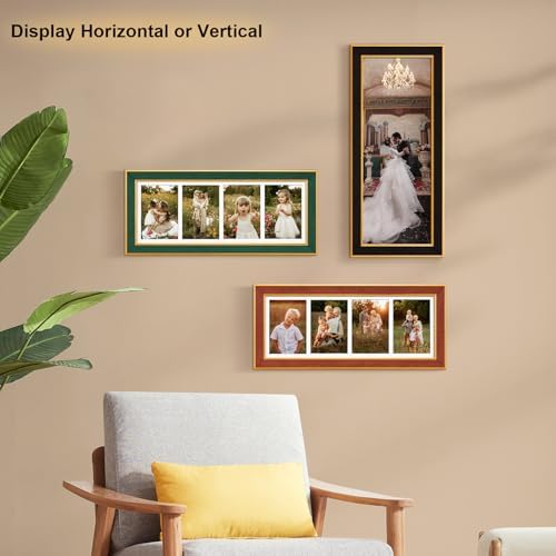 Suede 8x21 Picture Frame Display 4 Opening 5x7 Picture Frames Collage Wall Decor with Mat,Multi Photo Frame for Plexiglass,Wall Decor,1Pack,Brown - Image 6