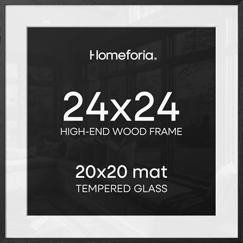 Homeforia 24x24 Black Oak Picture Frame, High-End Wood, 20x20 Mat, Glass by Homeforia