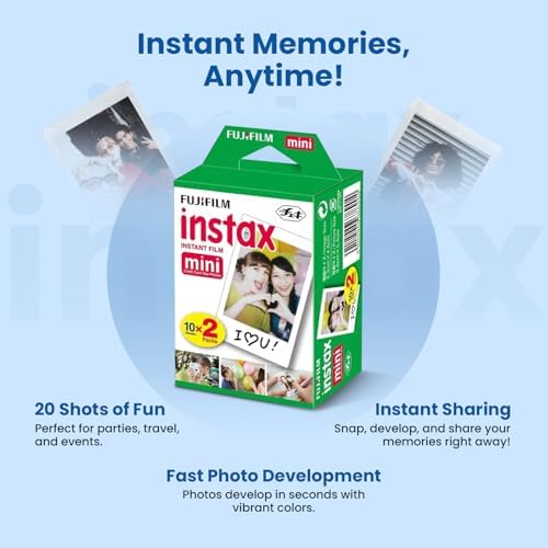 Fujifilm Instax Mini Instant Film, 20 Shots (10 Sheets x 2) – Capture Memories Anytime, Anywhere + BluebirdSales Premium Cleaning Cloth & 8 AA Batteries - Image 4