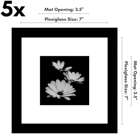 Americanflat 7x7 Picture Frame 5-Pack - Matted to 4x4 - Black - Image 2