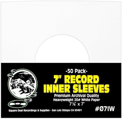 (50) Square Deal Recordings & Supplies 7 Inch Record Paper Inner Sleeves - White Archival Acid Free - #07IW - 50 Sleeves by SquareDealRecordingsSupplies