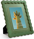 8x10 Green Picture Frame with Mat for 5x7/6x8, Curved Wavy Edge Deco Wooden Real Glass, Vertical or Horizontal Display Photo Gallery Wall & Tabletop Frame by Gdfmsc