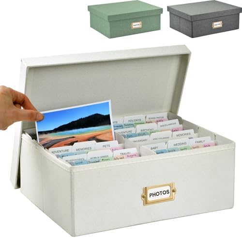 Linen Photo Storage & Keepsakes Box with Dividers for Cards & Photos by Qerlei