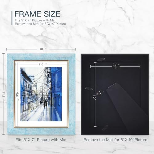 XUANLUO 8x10 Picture Frames Set of 4,Rustic Retro Photo Frame(Blue) - Image 2