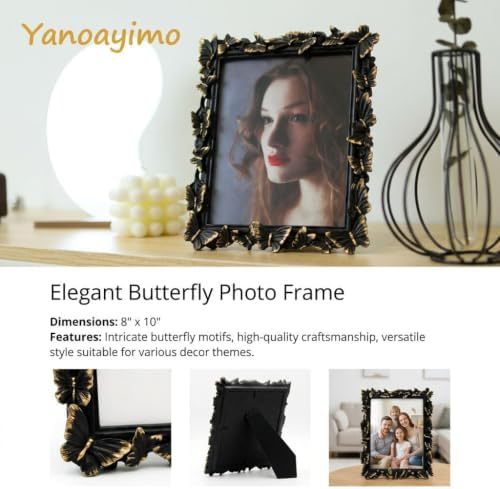 Black 8X10 Vintage Picture Frames Gold Butterfly Elegant Retro European Design, Antique Photo Frame for Wall Hanging and Tabletop Display, Retro Design Home Decor - Image 5