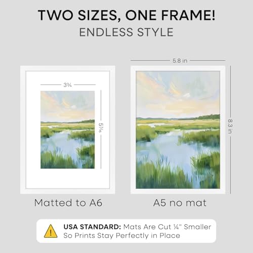 Homeforia A5 White Picture Frame, High-End Metal, A6 Mat, Glass - Image 3
