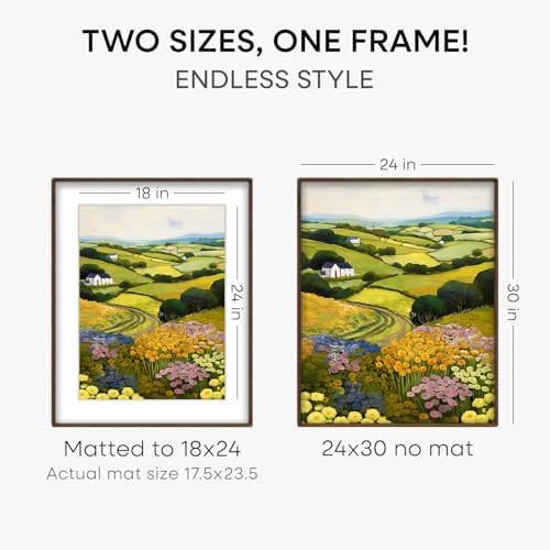 Homeforia 24x30 Mortise&Tenon Walnut Picture Frame, 18x24 Mat, Glass - Image 3