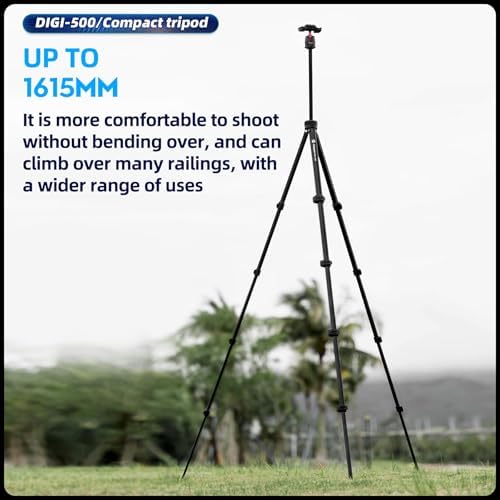 Fotopro 64” Camera Tripod 2-in-1 Compact Phone Stand with Hidden Cold Shoe Phone Clip, Portable Travel Tripods with Fluid Video Head 1.5lbs Lightweight Aluminum Tripod Max Load 6.6lbs DIGI-500 Black - Image 2