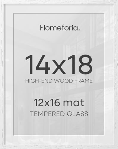 Homeforia 14x18 White Oak Picture Frame, High-End Wood, 12x16 Mat, Glass by Homeforia
