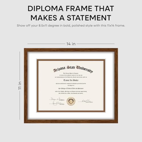 Homeforia 11x14 Brown Oak Diploma Frame, High-End Wood, 8.5x11 Mat, Glass - Image 5
