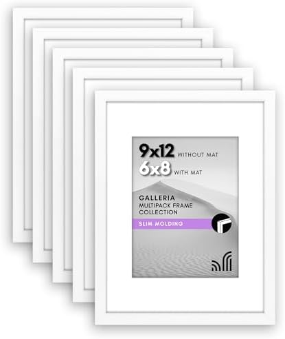 Americanflat 9x12 Picture Frame 5-Pack - Matted to 6x8 - White by Americanflat