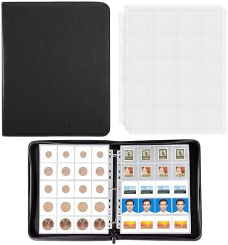 BYSTER Coin Collection Book, 30 Pack 600 Pockets Coin Sleeves, Faux Leather Coin Collection Holder Album, Coin Collection Organizer Storage Box Case (Coin Flips Not Included), Black by BYSTER