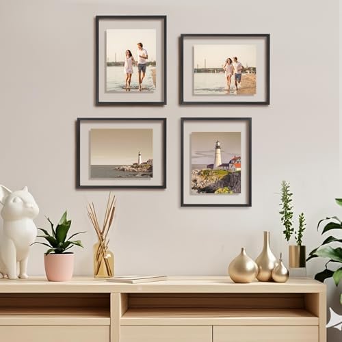 Egofine 11x14 Floating Frames Set of 4, Double Plexiglass Picture Frame, Made of Solid Wood Display Any Size Photo up to 11x14, Wall Mount or Tabletop Standing, Faded Black - Image 5
