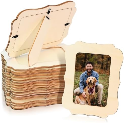 VOKOY 20 Pack Wooden Picture Frames for Crafts, 4" x 6" Photos DIY Wood Frames for Crafting,Unfinished Standing Photo Frames DIY Craft Wood Decorate for Birthday Party Gifts,Vintage Shape by VOKOY