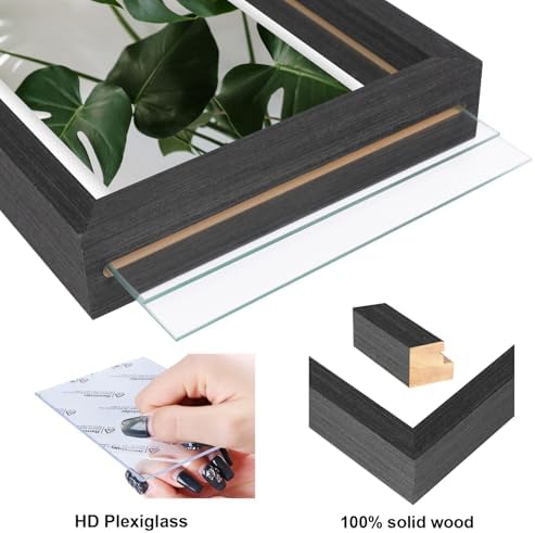Egofine 4x6 Floating Frames Set of 2, Double Plexiglass Picture Frame, Made of Solid Wood Display Any Size Photo up to 4x6, Wall Mount or Tabletop Standing, Faded Black - Image 3