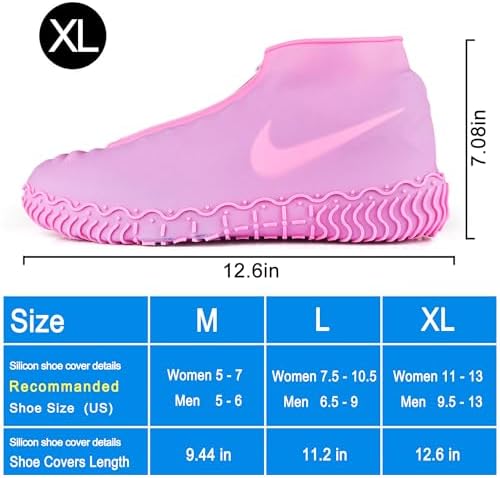 Shiwely Waterproof Shoe Covers, Silicone Reusable Shoe Cover Non-slip Durable Zipper Elastic Rain Cover Protection for Men Women (XL (Women 11-13, Men 9.5-13), Pink) - Image 5