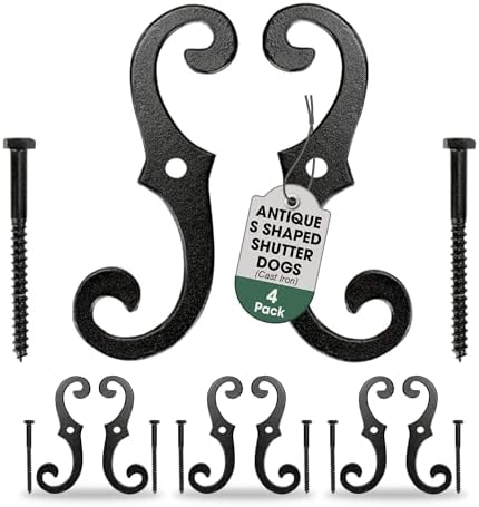Renovators Supply Manufacturing Decorative S Style Window Shutter Dogs, Cast Iron, Rust Resistant Powder Coated, Includes Mounting Screws, 6.5 Inches, Pack of 4 Pairs by RenovatorsSupplyManufacturing
