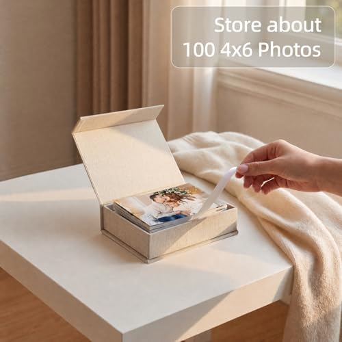 Photo Storage Box 4x6, Linen Photo Box - Beige - Image 2