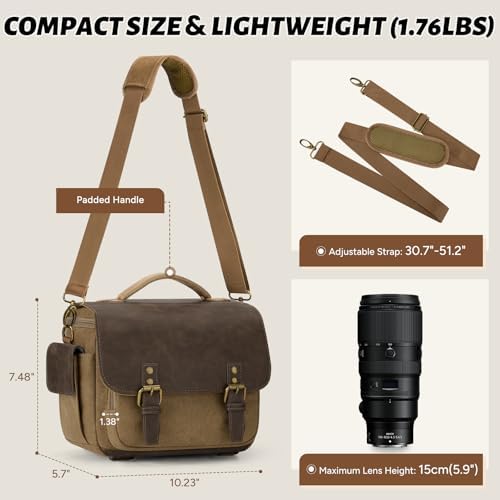 RAINSMORE Camera Bag, Vintage Canvas Camera Sling Bag Crossbody Camera Case - Image 6
