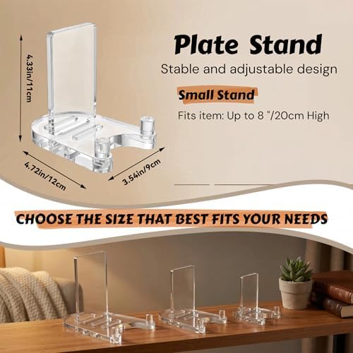 Acrylic Easel Display，Plate Stand for Display，Adjustable Clear Display Holder for 4" to 8" Platter, Book, Card, Frame, Picture, Artwork, Plaque ( Small-1pc 4"-8") - Image 3