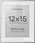 Homeforia 12x15 Silver Picture Frame, High-End Metal, 9x12 Mat, Glass by Homeforia