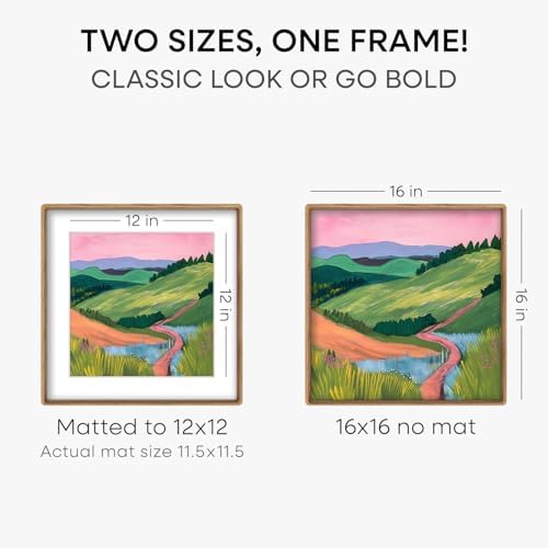 Homeforia 16x16 Mortise&Tenon Natural Oak Picture Frame, 12x12 Mat, Glass - Image 3