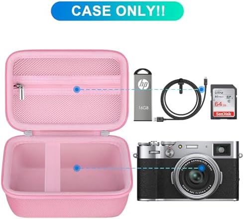 BOVKE Hard Carrying Case for FUJIFILM X-E5 Mirrorless Digital Camera, Extra Mesh Pocket for Batteries, SD Card, Charging Cables and More Additional Accessories, Pink - Image 2