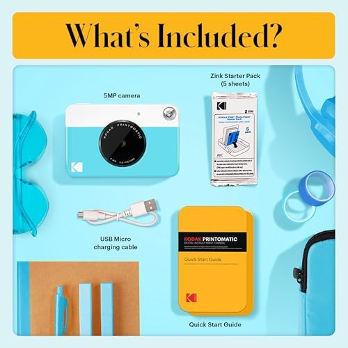 Kodak Printomatic Full-Color Instant Print Camera Starter Bundle + Carrying Case + Zink 20pk Photo Paper - Colorful Photos On 2x3 Sticky-Back Paper - Fun Gift for Birthday Christmas Holiday - Blue - Image 3