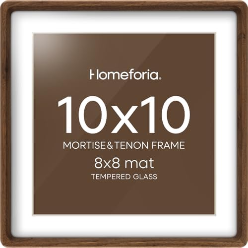 Homeforia 10x10 Mortise&Tenon Walnut Picture Frame, 8x8 Mat, Glass by Homeforia