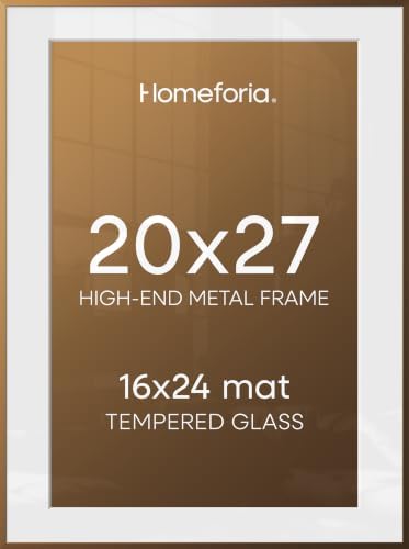 Homeforia 20x27 Bronze Picture Frame, High-End Metal, 16x24 Mat, Glass by Homeforia