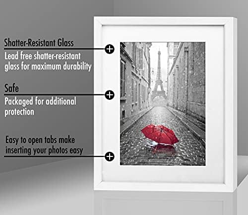Americanflat 11x14 Picture Frame with Shatter-Resistant Glass - Use as 8x10 Frame with Mat or Display 11x14 Photo Without Mat - Signature Collection - Picture Frames for Wall Display - White - Image 6