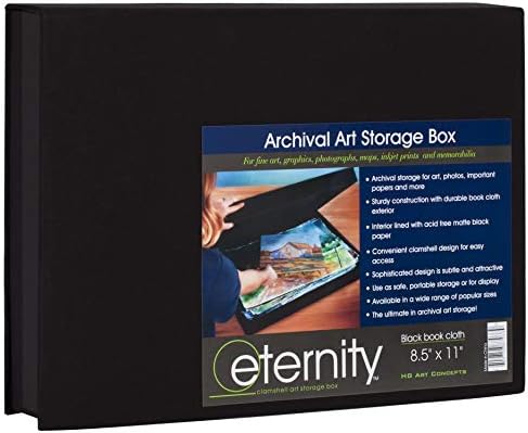 HG Art Concepts Eternity Archival Clamshell Photo Storage Box, Black - 8.5"x11" - For Storing Artwork, Photos & Documents, Deluxe Acid-Free, Sturdy & Lined With Archive-Quality Paper by HGArtConcepts