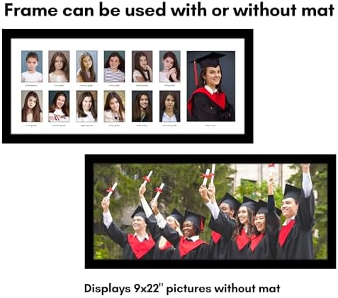 Americanflat 9x22 School Picture Frame Pre-K to 12 with Shatter-Resistant Glass - Fits Twelve 2.5x3.5 Photos and One 5x7 Photo - Signature Collection - K-12 Picture Frame for Wall Display - Black - Image 5