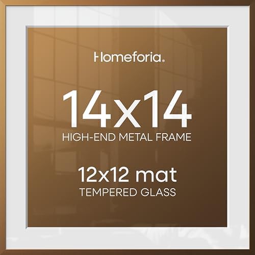 Homeforia 14x14 Bronze Picture Frame, High-End Metal, 12x12 Mat, Glass by Homeforia