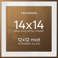 Homeforia 14x14 Bronze Picture Frame, High-End Metal, 12x12 Mat, Glass by Homeforia