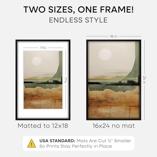Homeforia 16x24 Black Oak Picture Frame, High-End Wood, 12x18 Mat, Glass - Image 2