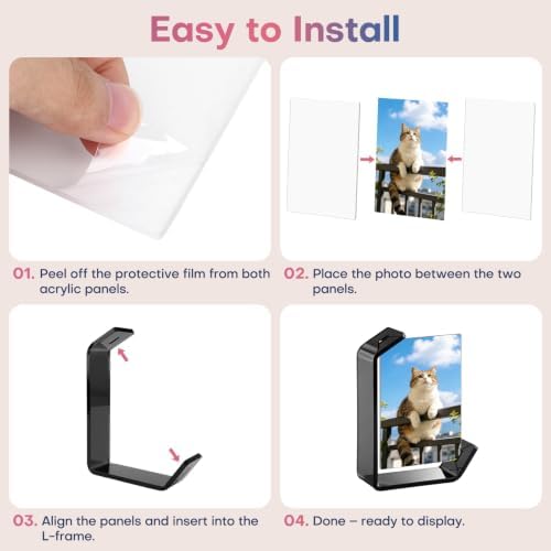 3.5x5inch L Shaped Acrylic Picture Frame, 2 Pack Double Sided Floating Photo Stand for Tabletop, Horizontal Vertical Display Holder Home Office Decor Family Wedding Anniversary, Black - Image 5
