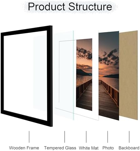 22x28 Picture Frame Set of 2, 22 x 28 Wood Poster Frames with Mat for 18x24, Wooden Photo Frames with Tempered Glass Cover for Wall Display,Black - Image 5