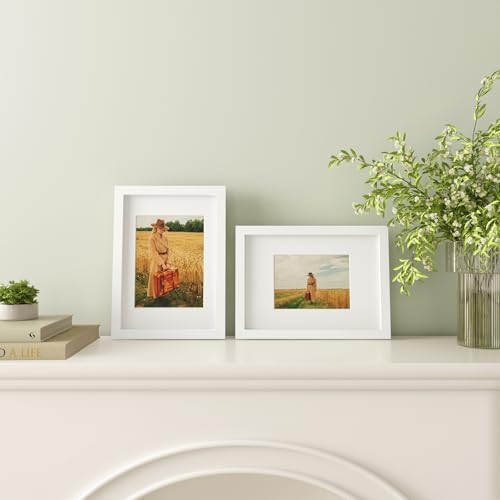 Egofine A4 Picture Frames Set of 4, Made of Solid Wood Covered by Plexiglass 5x7 and 6x8 with Mat or A4 whitout Mat, for Table Top Display and Wall Mounting Photo Frame White - Image 5