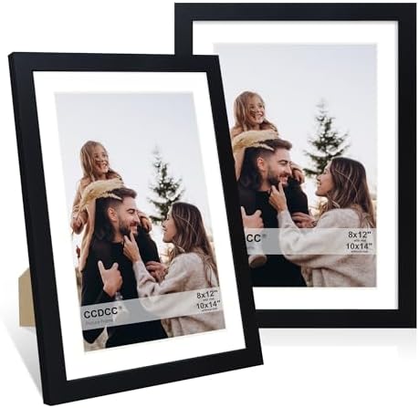 10x14 Picture Frame Set of 2, 10 x 14 Wood Photo Frames with Mat for 8x12 or 30x40cm Diamond Painting Art, Wooden Frame with Real Glass Cover for Wall and Tabletop Display,Black by CCDCC