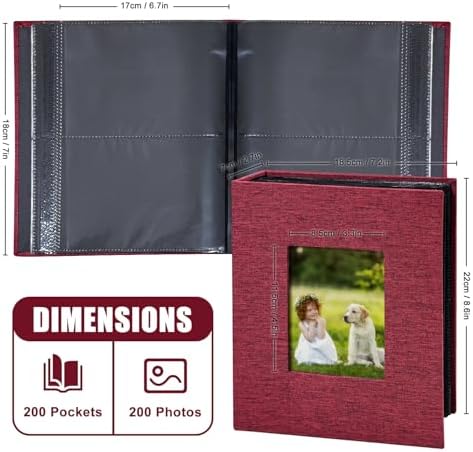 Photo Album 4x6 with 200 Pockets, Slip-in Picture Albums, Linen Cover Memory Book with Front Window, Black Page Vertical Photo Book for Wedding, Family, Anniversary, Baby, Vacation(Red) - Image 6