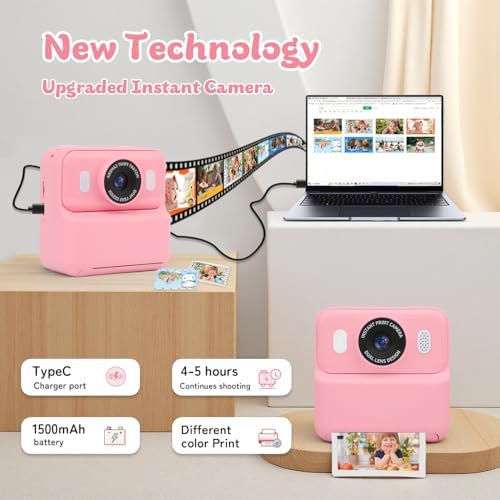 Kids Instant Print Camera,32GB Card, Dual Lens 1080P HD Video Camera for Boys Girls, Thermal Print Toy Camera, 16X Zoom, 2.4" IPS Screen, Puzzle Games, Christmas Birthday Gift for Kids 3-12 (Pink) - Image 6