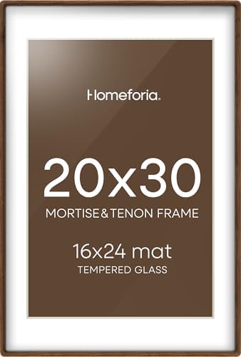 Homeforia 20x30 Mortise&Tenon Walnut Picture Frame, 16x24 Mat, Glass by Homeforia