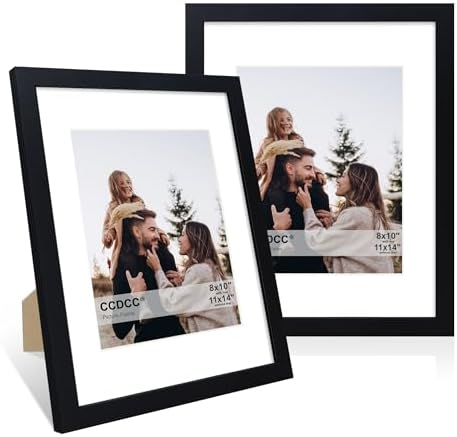 11x14 Picture Frame Set of 2, 11 x 14 Wood Photo Frames with Mat for 8x10, Wooden Frame with Real Glass Cover for Wall and Tabletop Display,Black by CCDCC