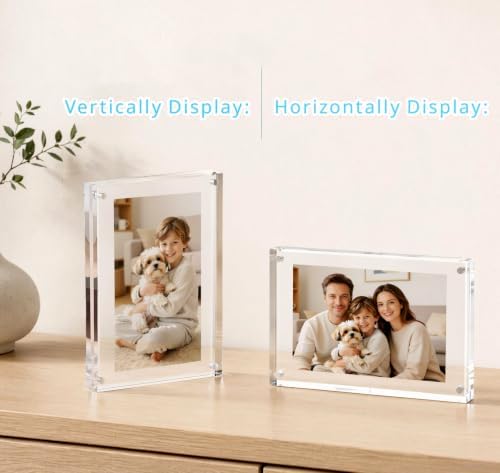 Meetu Acrylic Picture Frame 5x7,Clear Freestanding Double Sided 20mm Thickness Frameless Magnetic Photo Frames Desktop Display with Gift Box Package(1 Pack) - Image 7