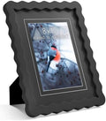 8x10 Black Picture Frame with Mat for 5x7/6x8, Curved Wavy Edge Deco Wooden Real Glass, Vertical or Horizontal Display Photo Gallery Wall & Tabletop Frame by Gdfmsc